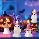 2 x Minatee 4 Pieces Halloween Ghost Candles Large Scented Spooky Cute Pink Witch Hat Candles Gifts for Halloween Party Boo Basket Stuffers Home Table Decor, 2 Style (White)