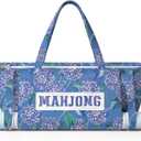 Shinylin 28 x 9 Inches Floral Mahjong Bag for Tiles and Racks Canvas Tote Bag with Mat Holder Accessories Organizer Portable Mahjong Case Drawstring Protective Sleeve (Blue Hydrangea)