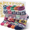 Women Socks Winter Merino Wool Thermal Sock Turn Over Cuff Novelty Sock Thick Wool Socks for Ladies Gift (A1-purple/Orange/Green/Pink/Blue)