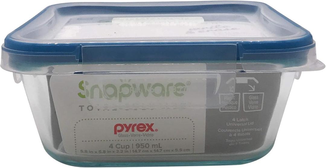 Snapware 4-Cup Total Solution Square Food Storage Container, Glass, Clear 