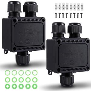 2 Pcs Waterproof Junction Box Ip68 Outdoor 3 Way Plug Line M25 Plastic Wire External Electrical Junction Box Outdoor Cable Connector for Diameter Cable 5-9mm, 9-12mm, 10-14mm