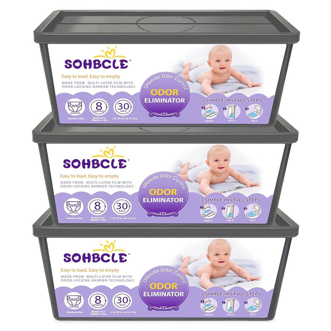 Refills Compatible with Genie Easy Roll Signature Diaper Pail and Platinum Diaper Pail, Upgraded 90 Bags Hold up to 4200 Newborn Diapers, Extra Thickness Powerful Odor Control (30 Count (Pack of 3))