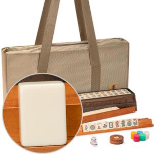 Yellow Mountain Imports American Mahjong Set, Mojave (Ivory) with Brown Soft Case, All-in-One Racks with Pushers, Wright Patterson Scoring Coins, Dice, & Wind Indicator, 21.7 X 10.6 X 3 Inches