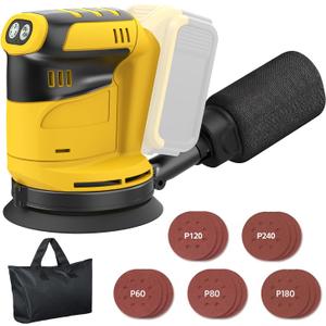 Random Orbital Sander Compatible with Dewalt 20V MAX Battery(NO Battery)5" Cordless Palm Orbital Sander With Storage Bag, Dust Collector, 3 Variable Speeds, 15Pcs Sandpaper