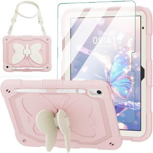 ACEMO iPad 10th Generation Case 10.9 inch/iPad (A16) 11th Generation Case 11 inch with Screen Protector/Shoulder Strap/Pencil Holder/Kickstand Cute Kids Girls Cover for iPad 2022 2025 Pink