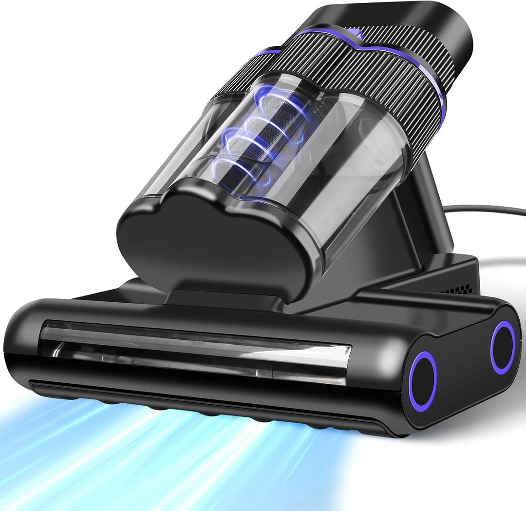 Powerful Mattress Vacuum Cleaner,Handheld Bed Vacuum with UV-C Light, 16Kpa Strong Suction, 30000 RPM Dual Drum Brushes, 140F Hot Air & Ultrasonic Tech, 500W Corded for Quick Dust Removal