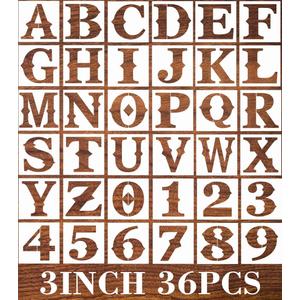 3inch Letter Stencils - 36pcs Reusable & Flexible Letter & Number Stencils for Painting on Wood, Wall, Porch, Fabric