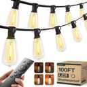 addlon 100FT LED Outdoor String Lights with Remote Waterproof Patio Lights with Shatterproof ST38 Replaceable Bulbs, Dimmable Outside Hanging Light Connectable for Porch, Backyard (100FT(30 Sockets))
