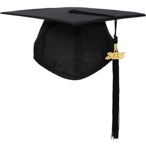 Unisex Adult Matte Graduation Cap with Tassel Year Charm (One Size, Black)