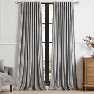 PRIMROSE Light Grey Curtains 102 inch for Living Room,2 Panels Drapes Blackout Rod Pocket Back Tab Window Treatment Room Darkening Thick Decorative Curtains for Bedroom