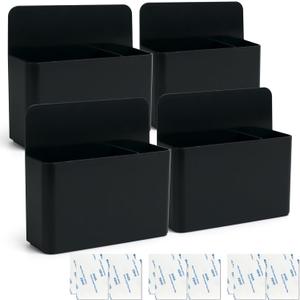 4-in-1 Magnetic Marker Holder - Dry Erase Marker, Pen Holder, Wall Mount, Self-Adhesive for Whiteboard, Fridge, Home Office, School (Black)