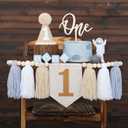 First Birthday High Chair Banner Decorations for Boy 1st Birthday Hat with One Cake Topper Photo Backdrop