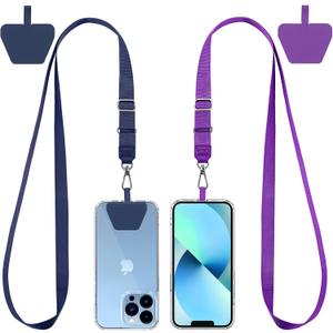 CACOE Phone Lanyard 2 Pcs Lengthened Adjustable Neck Strap,Multifuctional Patch Cell Phone Lanyards Compatible with Most Smartphones(Blue+Purple)