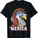 Merica USA American Flag Patriotic 4th of July Bald Eagle T-Shirt Extra Large, Black