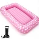 Junkin 71 Inch Travel Air Mattress Inflatable Bed Set with Raised Sides Hand Pump Pink Star Inflatable Sleeping Pads for Camping Backpacking Hiking Traveling Tent