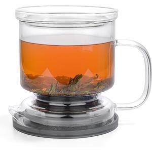 Glass Tea Infuser Loose Leaf Brewer Cup with Lid Premium Glass Steeper for Loose Leaf with Coaster | Easy Brew & Clean, BPA-Free, Innovation Smart Tea Maker for Daily Brewing | 17oz