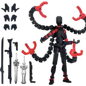 Already Assembled T13 Action Figure Accessories,T13 Multi-Jointed Movable,for Collectors Desktop Decorations t-13 Movability 3D Printed Toys (Black Red, 7.2inch)