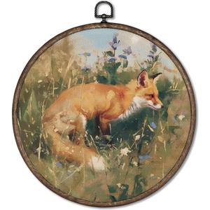 Giosve Vintage Fox Round Wall Art Canvas Framed Poster, Farmhouse Rustic Cottagecore Fox Woodland Animals Hanging Wall Sculptures for Home Bedroom Living Room Decor, 10x10 Inch