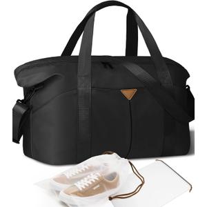 Duffle Bag for Travel, Carry-on Travel Bag with Trolley Sleeve, Sport Gym Bag for Women, Overnight Bag for Men, Hospital Bag for Labor and Delivery (Black)