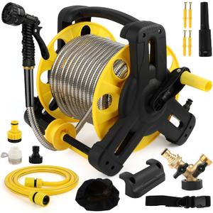 100FT Stainless Steel Garden Hose 304 Metal Water Hose, Flexible No Kink, Leak-Proof & Crush Resistant, Lightweight with 7-Function Spray Nozzle, for Yard, RV, Car Wash