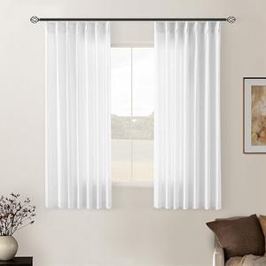 White Short Linen Curtains 45 Inch Length 2 Panel Set for Small Windows Rustic Country Linen Cotton Light Filtering Drapes Privacy Pinch Pleated Back Tab Semi Sheer Kitchen Curtains 45 Inches Long