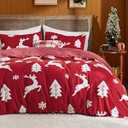 Bedsure Fluffy Christmas Comforter Set Queen - Red Bedding with Running Reindeer, Warm Flannel Fleece Bed Sets for Winter, 3 Pieces, 1 Soft Plush Shaggy Comforter with 2 Pillowcases