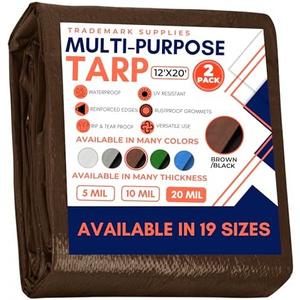 Large Waterproof Tarp - Heavy Duty 20 Mil Thick Poly Tarpaulin Ideal for Canopy Tents, Boats, RV or Pool Covers - Multipurpose Protective Tarps with Grommets for Indoor, Outdoor Use | 12' x 20' 2 Pack