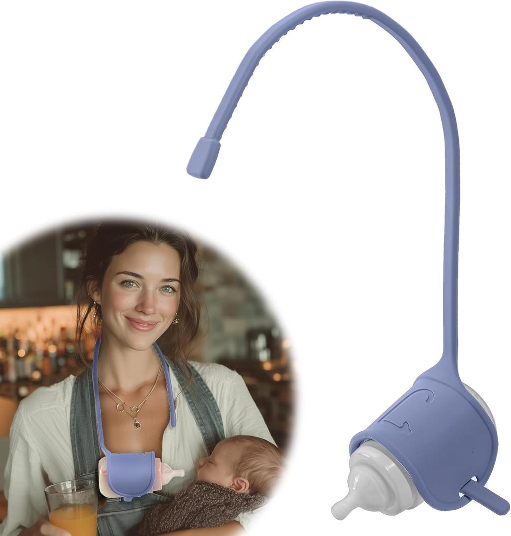 Adjustable Baby Bottle Support for Parents  Comfort Feeding Aid, Non-Slip Silicone Holder, Fits Standard & Wide-Neck Bottles(Blue)