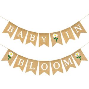 GCQQ Baby In Bloom Burlap Sign Banner Rustic Gender Neutral Locally Grown Baby Shower Girl Banners Decorations Welcome Babies Daisy's Banner for Mommy to Be Baby Shower Party Supplies