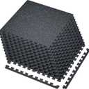 SUPERJARE 0.4'' Thick 12 Pcs 48 Sq Ft Rubber Top Exercise Equipment Mats, High Density EVA Foam Mats with Rubber Top, Interlocking Gym Flooring for Home Gym, Protective Workout Mat, Black/Blue