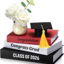 Yookeer 4 Pcs Graduation Table Centerpieces Decorative Book Set with Graduation Cap Stacked Farmhouse Style Books Printed Congratulations Grad Class of 2026" for Shelves Desk Home Decor(Red,Classic)