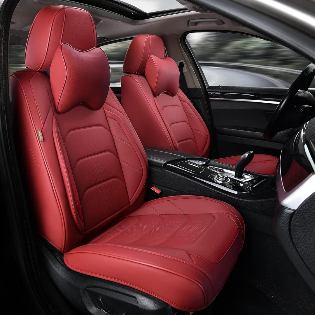 Martha Red Car Seat Covers Front Pair, Breathable Leather Automotive Front Seat Covers for Comfortable Driving, Universal Auto Interior Fit Most Kinds of Vehicles, SUV, Trucks, Sedans