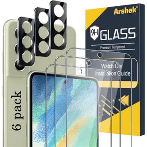 Galaxy S21 FE Screen Protector and Camera Protector, [3 Screen Protectors+3 Camera Protectors][Support Fingerprint] Tempered Glass Screen Protector for Samsung Galaxy S21 FE 5G