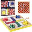 AMEROUS 12 inches Wooden Ludo Board Game - Snakes and Ladders, 2 in 1 Reversible, 1-4 Players Family Dice Games Set for Kids, Adults, Classics Tabletop Version (Gift Box Packed)