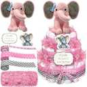 Baby Shower Elephant Diaper Cake Decorations kit,Baby Shower Diaper Cake Supplies for boy,Include Baby Elephant Grosgrain Ribbon,Plush Elephant,Gender Reveal Cards,Raffia (Diapers Not Included)