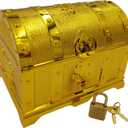Pirate Treasure Chest for Kids,Golden Plastic Toy Treasure Chest with Lock and Key for Kids Hunting Games,Cool Pirate Birthday Party and Christmas Toy Gift.