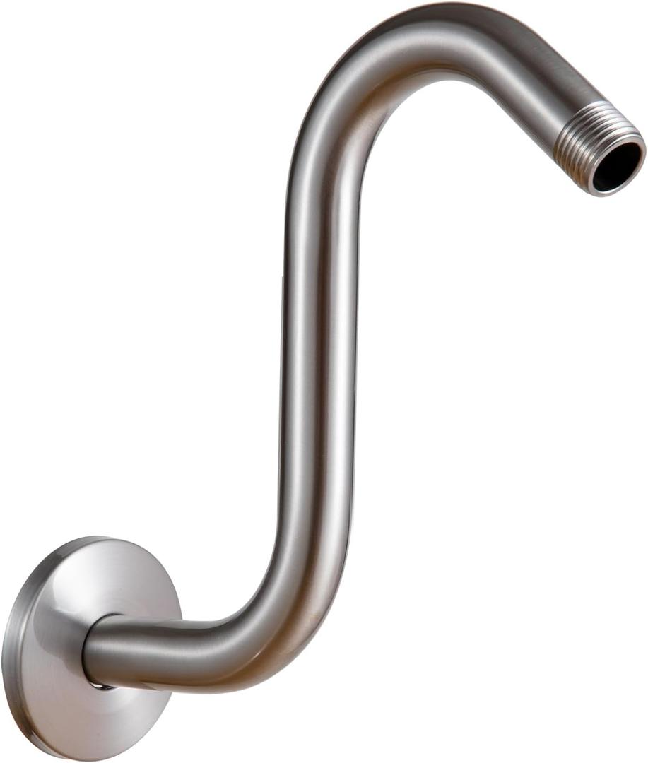OFFO Shower Head Extension Arm 8 in, Brushed Nickel S Shaped Shower Arm with Flange High Rise Goose Neck Shower Extension