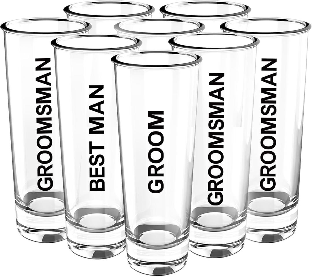 Groomsmen Shot Glasses Set of 8-2oz Heavy Base Shot Glasses for Whiskey, Tequila, Vodka - Unique Groomsmen Gifts, Bachelor Party Favors