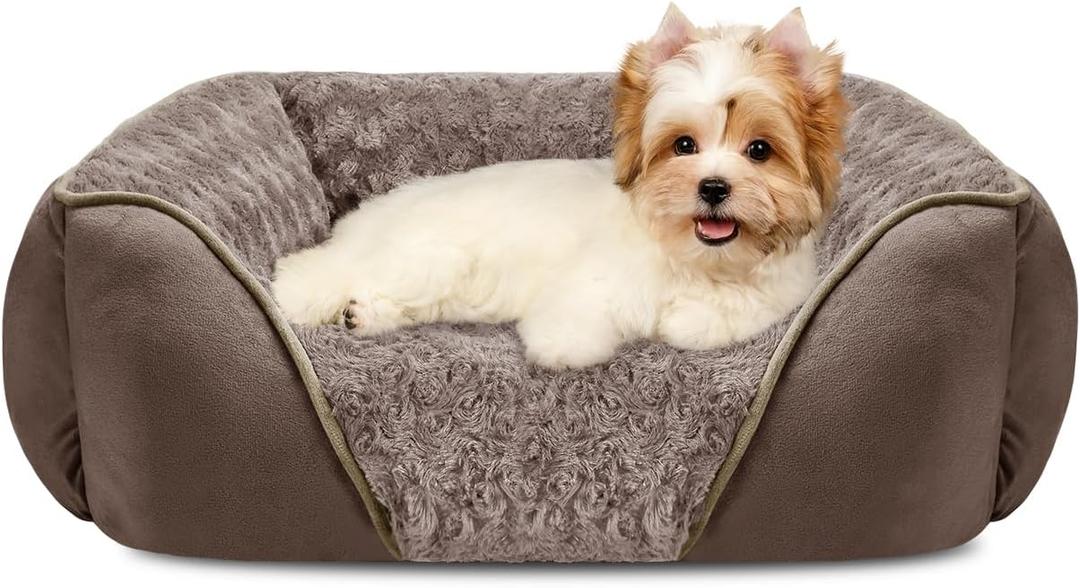INVENHO Small Dog Bed Rectangle Washable Orthopedic Soft Calming Sleeping Durable Pet Cuddler with Anti-Slip Bottom Size: S(20"x 19"x 6")