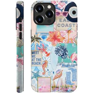 Generic Case Compatible with iPhone 16 Pro,Scratch Resistant Hybrid 2-Layer Hard Shell Phone Case,Seashells Beach Summer Jellyfish Collage