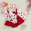 Baby Girl New Years Outfit Firework Number Letter Print Mesh Long Sleeve Romper Dress and Bow Headand 2 Pcs Set (Red)