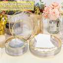 BESTSTAR 200PCS Clear Gold Plastic Plates Set, 100 10.25 inch Dinner Plates and 100 7.5 inch Dessert Plates, Disposable Plates for Party, Wedding