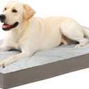 KSIIA Orthopedic Dog Bed Dog Crate Bed Waterproof for Large Dogs Deluxe Plush Washable Pet Mat with Egg Crate Foam & Removable Cover, 35 x 22 Inch, Gray (Light Grey)