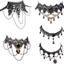 Halloween Elegant Sexy Women Lady Retro Gothic Punk Style Necklace Black Lace Neck Chain Collar Statement Choker Victorian Steampunk Jewelry Party Wedding Princess,5 Pieces/Set