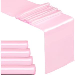 Fynite Baby Pink Satin Table Runners 5 Pack 12 x 108 Inch  Premium Silky Elegant Decor for Wedding & Parties (106 chars)