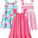 PATPAT Multipack Girl Toddler Dresses Sleeveless Flamingo Striped Toddler Casual Dresses, 3-4 Y