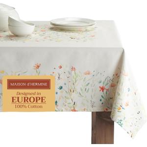 Maison d' Hermine Table Cloth Rectangle Table 100% Cotton 70 x 140 Inches Tablecloth Reusable Decorative for Dining Kitchen Room Farmhouse Home Easter Decorations Spring Summer - Colmar