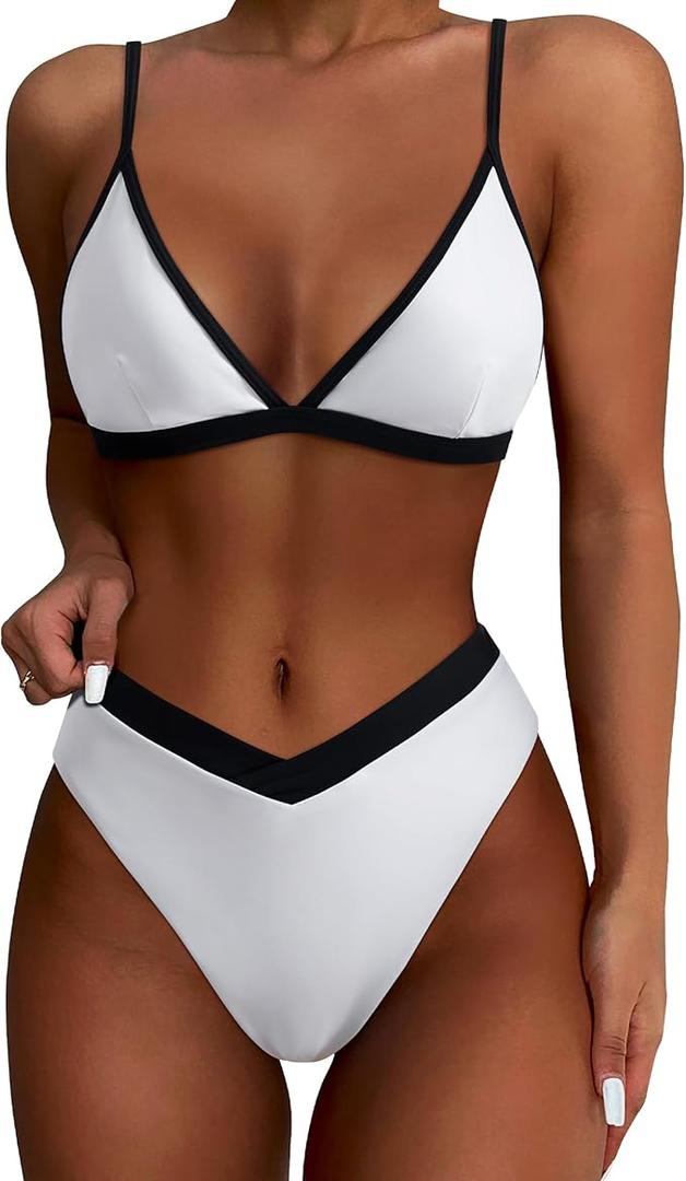 SUUKSESS Women Triangle High Cut Bikini Sets Sexy High Waisted 2 Piece Swimsuit, Size Medium
