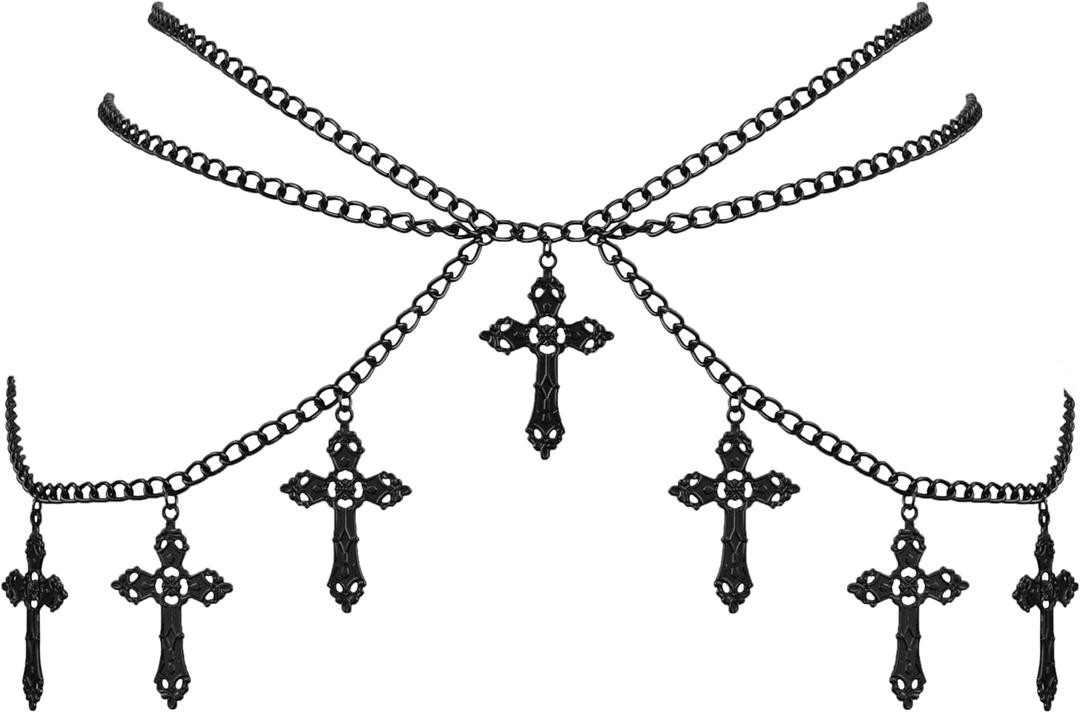 Sacina Gothic Cross Waist Chain & Belt - Emo, Punk, Grunge Accessories (Black)
