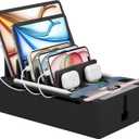 Pezin & Hulin Bamboo Charging Station, Electronic Devices Organizer for Multiple Devices Charger Such As Cell Phone, Tablet, Watch and More, Blackl, (No USB Charger and Cables